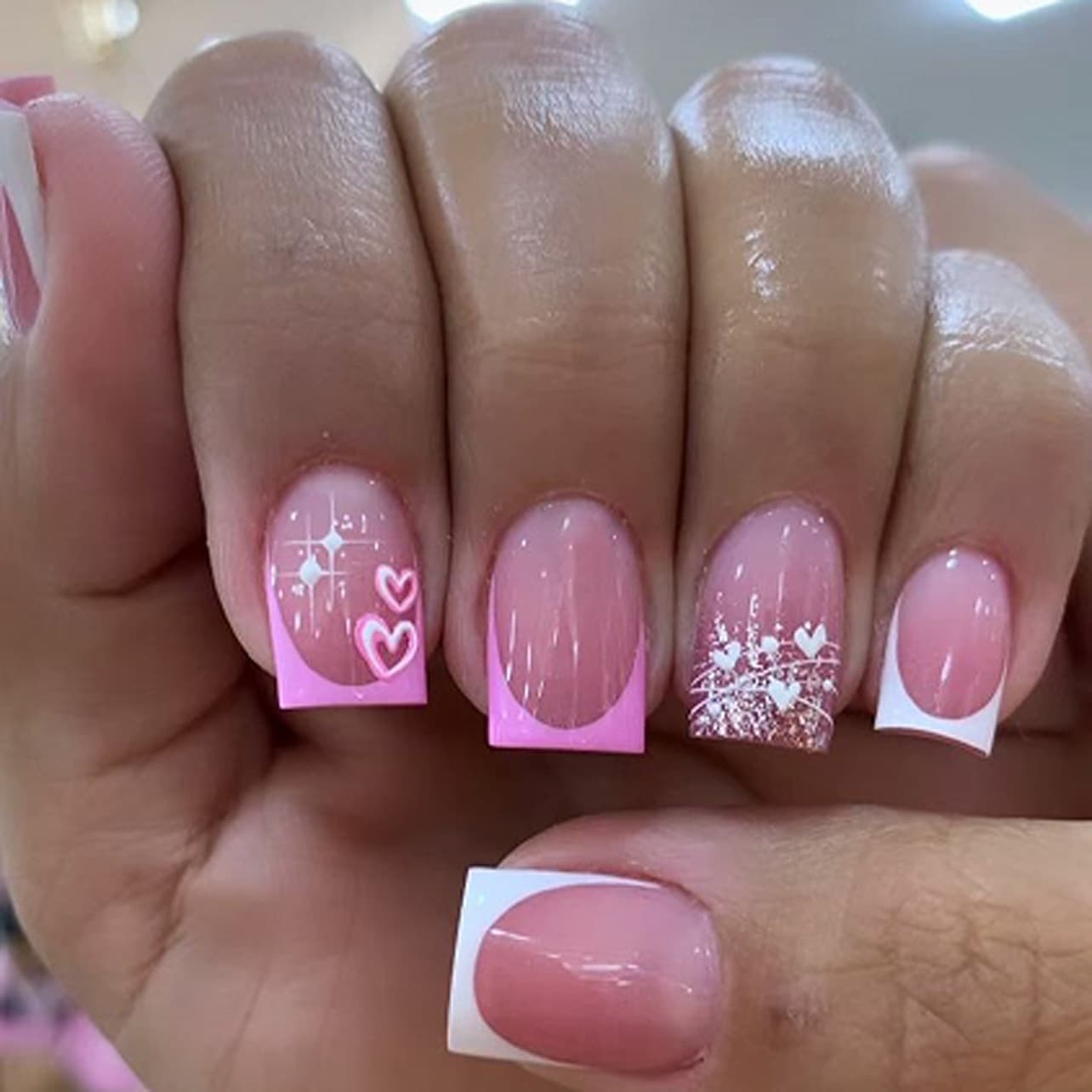 TEMU 48pcs Set Of Sparkling Heart Gradient Press-on Nails, Featuring A Reusable Red Base With A 3d . Fake Nails Have A Glossy End, Are Easy To Apply, Long-lasting, And Waterproof