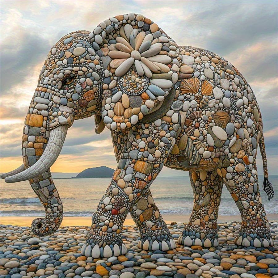TEMU Beach Sunset Pebble Hippo Diy Diamond Painting Kit, Suitable For Adults Full Diamond Collage Craft, Holiday Gift, Study, Bedroom, Living Room Wall Decoration Painting, Unframed