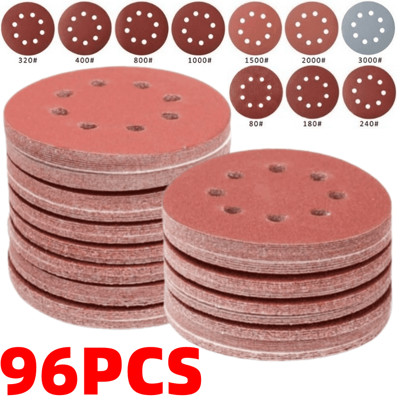 TEMU 96pcs Of 5-inch (125mm) Round Sandpaper, 80/180/240/320/400/800/1000/1500/2000/3000 Mesh - 8-hole Sanding Paper, Suitable For Hardware/automotive/glass/furniture/ceramics