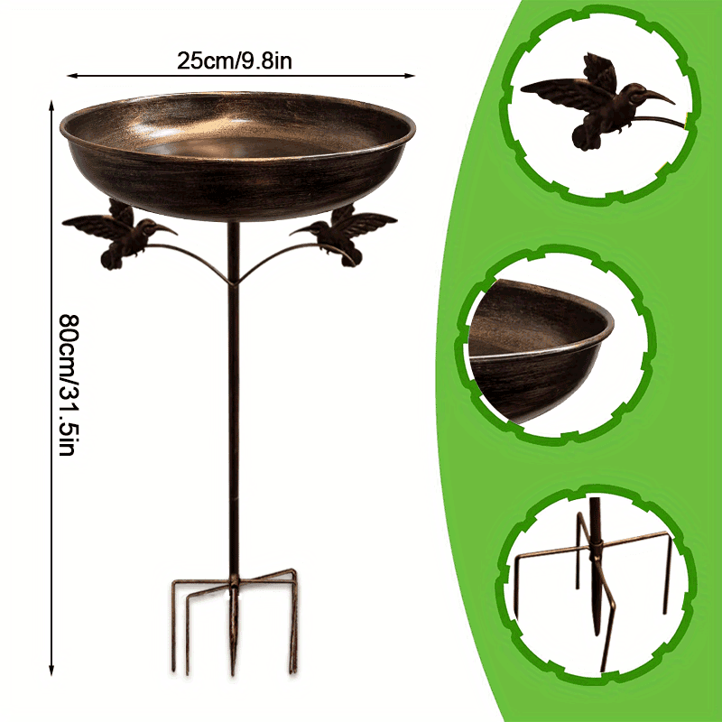 TEMU Outdoor Garden Metal Bird Bath, Bird Bath Bowl With 5-pointed Base Feeding, Outdoor Retro Bird Bath, Decor, Vintage Copper Spring Summer 19mm Pipe Diameter