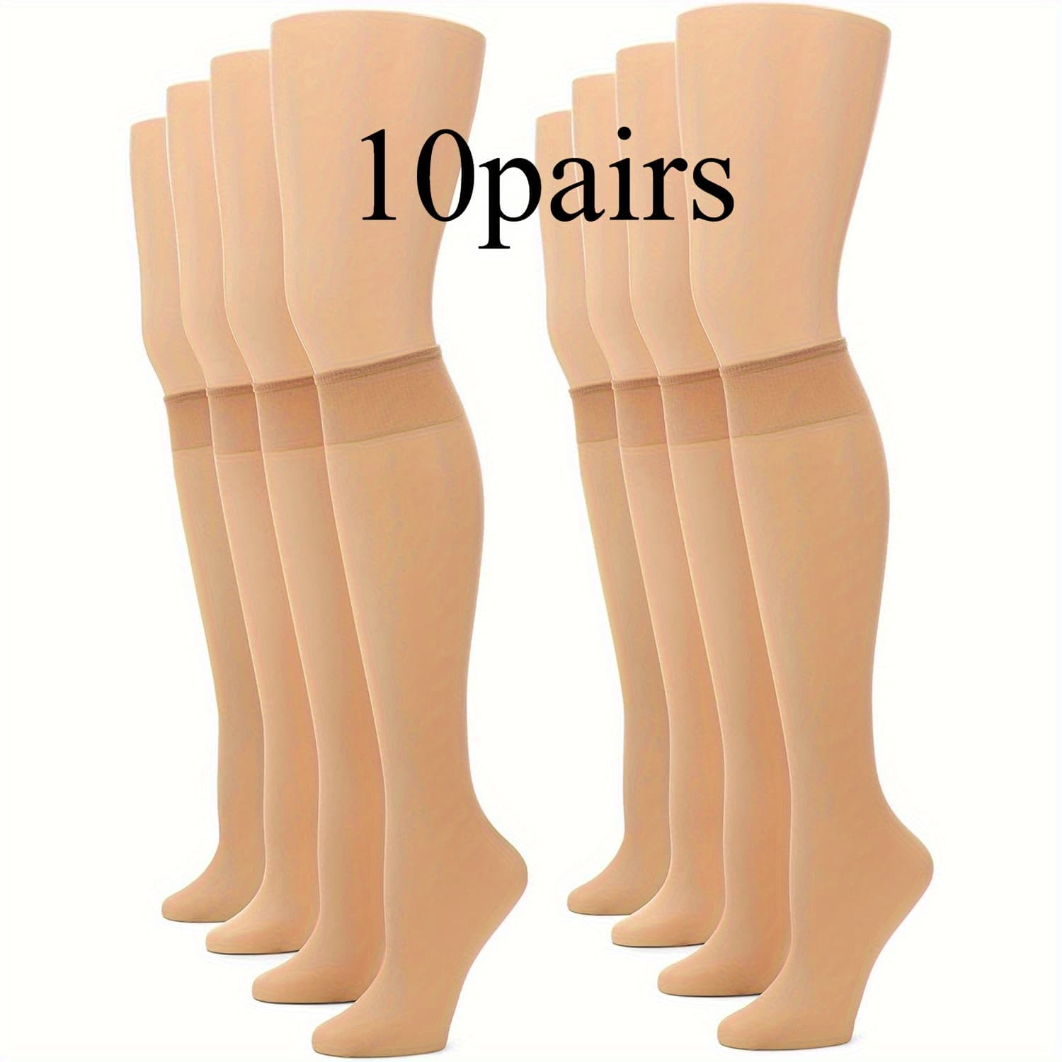 TEMU 10-pair Women's Transparent Knee--, Mid-calf Ultra-thin Anti-snag Over-the-knee Stockings For Summer