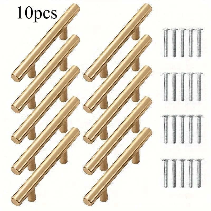 TEMU 10pcs Elegant Golden Cabinet Handles, Stainless Steel Brushed Electroplating Handles, Powder Coated, With Mounting Screws, , Durable Kitchen Drawer Handles, Kitchen Cabinet Handles
