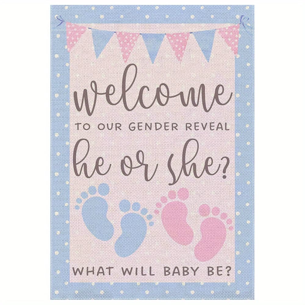TEMU 1pc Gender Reveal Party Garden Flag Double-sided 12x 18inch, Fun Teen Shower Decoration, Blue And Pink , Flagpole Not Included, Perfect For Outdoor Yard Or Home Celebrations, Teen Shower Flag