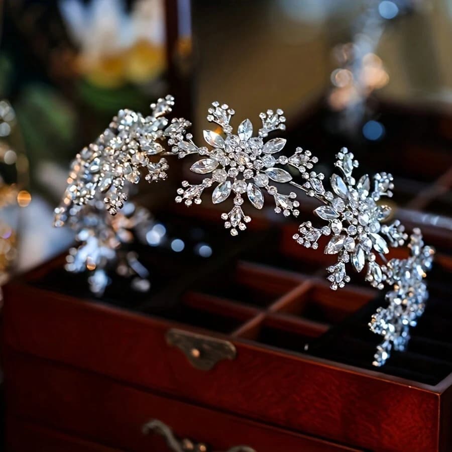 TEMU 1pc Snowflake Crown Tiara For Women Party Prom Diadem Headband Crown Bridal Wedding Hair Accessories Jewelry Tiaras And Crowns Gift