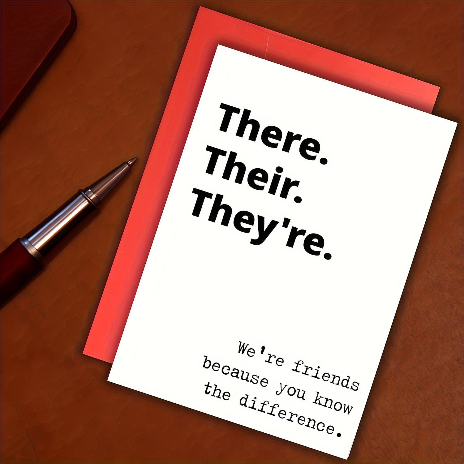TEMU A Single Humorous Birthday Card With An Envelope Featuring The Pun " 're Vs. Their Difference". This Funny Greeting Card, Designed In Red And White