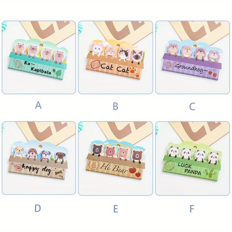 TEMU 6pcs A Set, A Total Of 720pcs, 120 Sheets/pack, Japanese Cartoon Cute Little Animal Special-shaped Mini Index Sticky Notes, And Pasteable Memo Note Paper, School Edge Decoration Sticky Notes