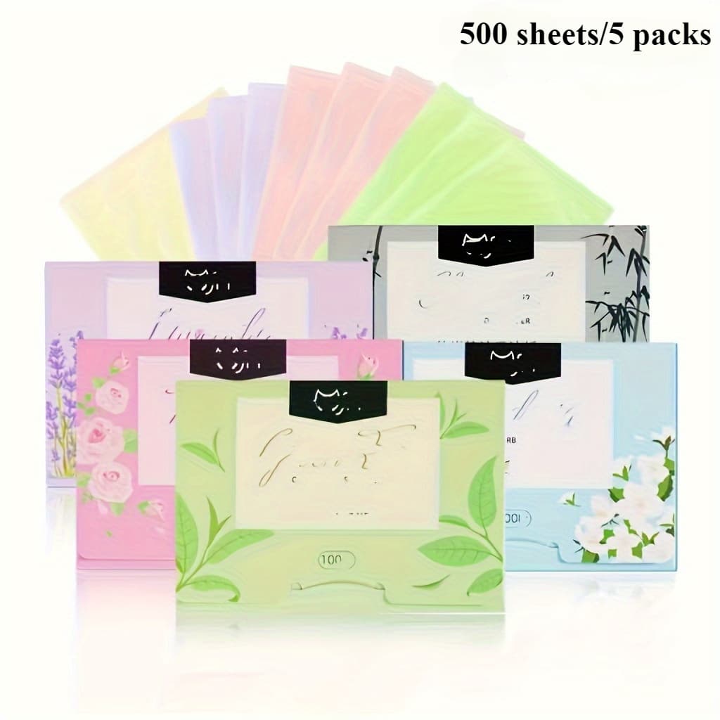 TEMU 500 Sheets Of Random Color High-efficiency Oil Blotting Paper, 5 Small Packs Per Pack, Oil From , And Keep The And Oil-free. An Item, Easy To Carry, And Suitable For Types
