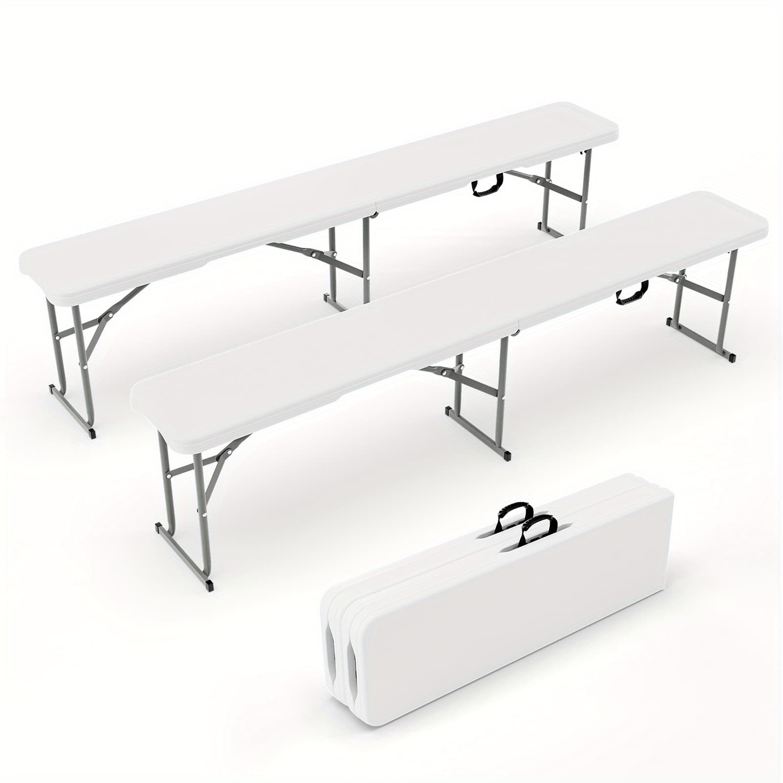 TEMU Bonnlo 6 Feet White/ Black Plastic Folding Benches For Outdoor Camping Dining Portable Picnic Party Seating With Smooth Hdpe Tabletop 1 Pack/ 2 Pack Garden Patio Lawn Dining Benches Chairs