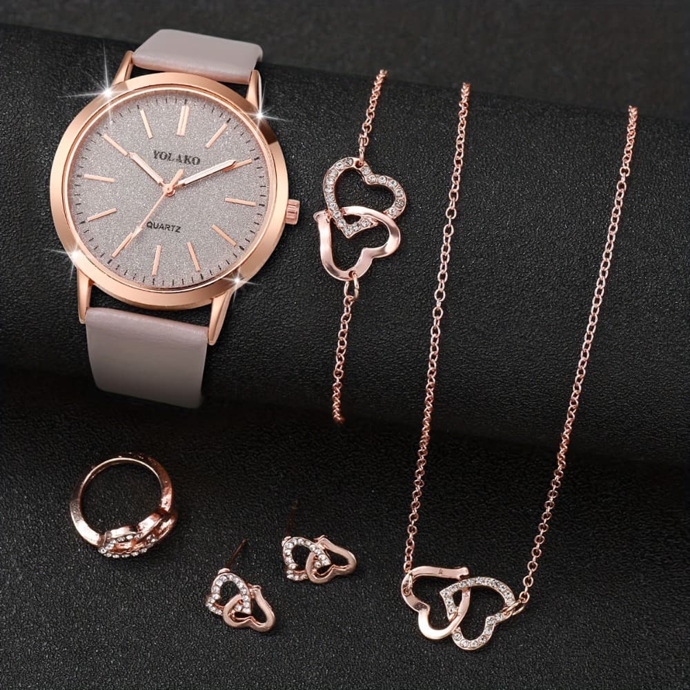 TEMU 6pcs/ Set Fashion Casual -shaped Set Watches Quartz Watch, Diverse Styles And Fashion Wrist Watch, Match Different Daily Outfits, Unique New Year Christmas Birthday Gift