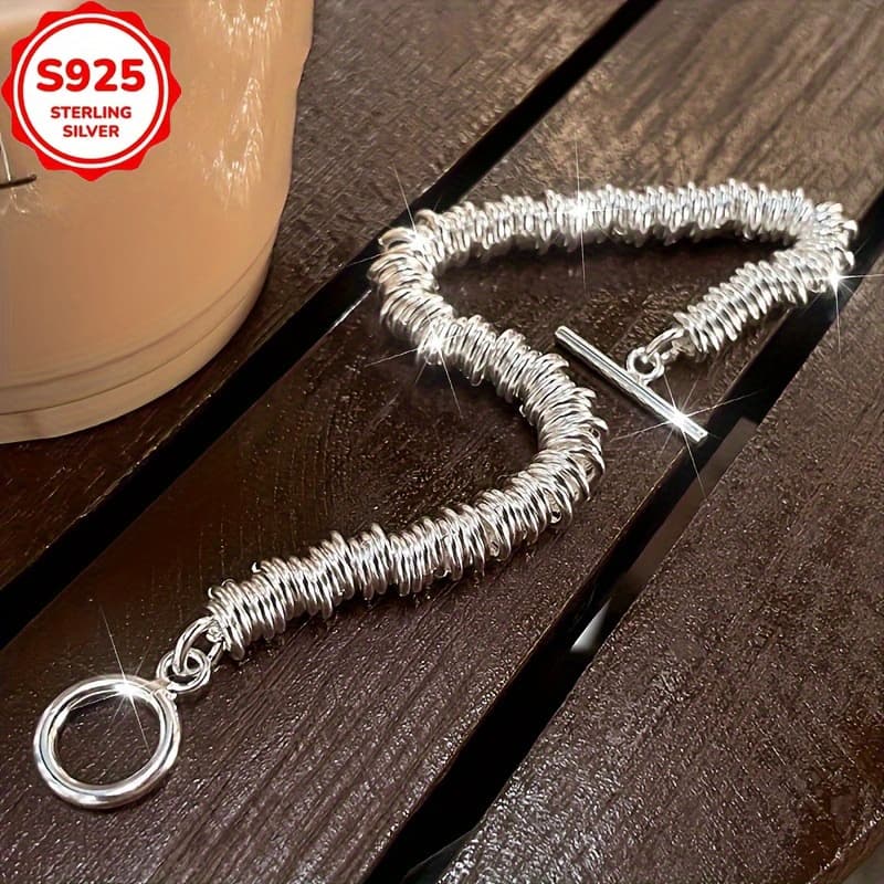 TEMU 1pc Of 925 Silvery Round Women's Fashion Bracelet, Suitable For Daily Wear And