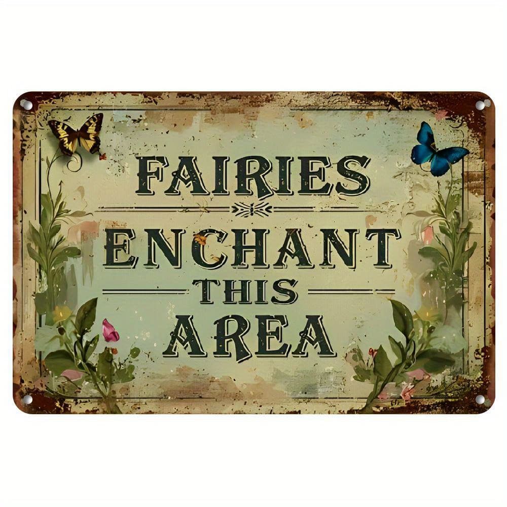 TEMU 8"x12" Vintage Metal Sign - Whimsical Wall Art For Garden Or Patio Decor, Adds A Touch Of Fantasy &amp; Charm