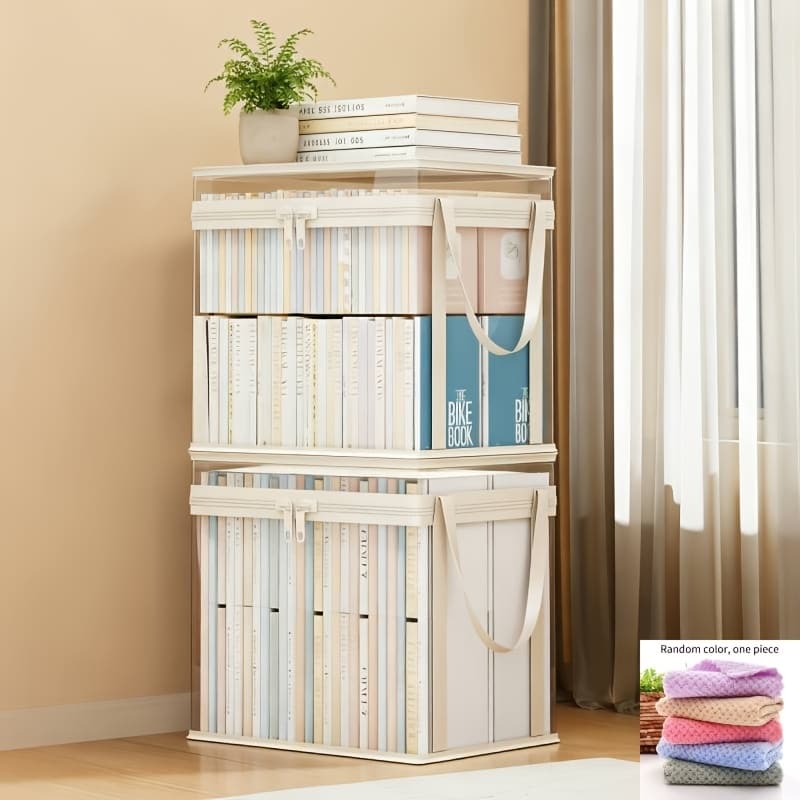 TEMU 2pcs Transparent Thickened Pvc Zipper Storage Box, Large Stackable Organizer With Cleaning Cloth, Universal For Clothes Books Food Dorm Wardrobe Office