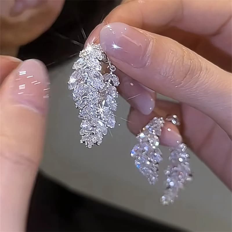 TEMU High End Feeling, Light Luxury, Full Leaves, Front And Back Earrings, Versatile, Fashionable, , Earrings