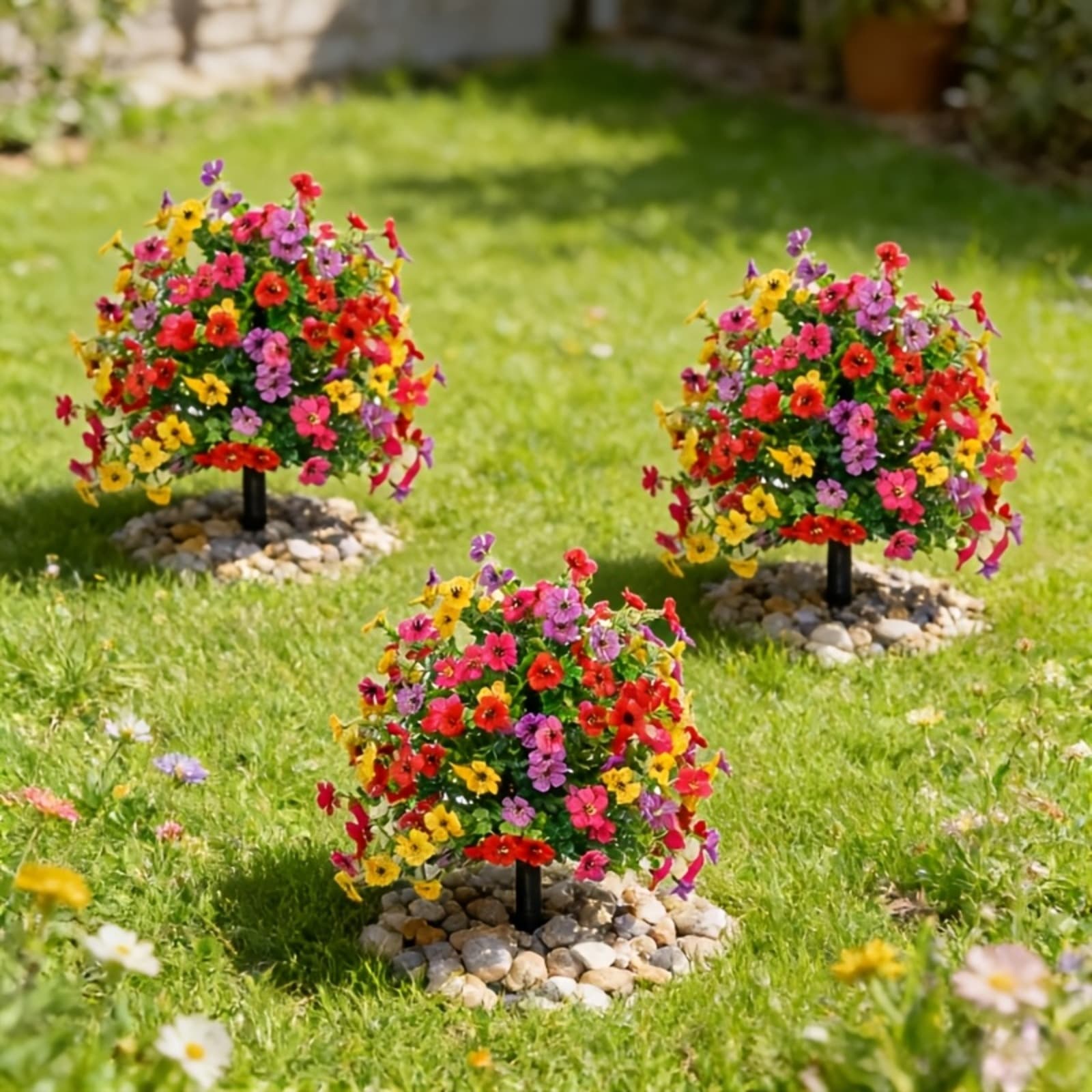 TEMU 3-pack, Home Holiday Decoration Artificial Flowers, Realistic Multicolor Mixed Artificial Flowers With Base, Suitable For Indoor/outdoor Home, Hotel, Birthday Party Decoration,