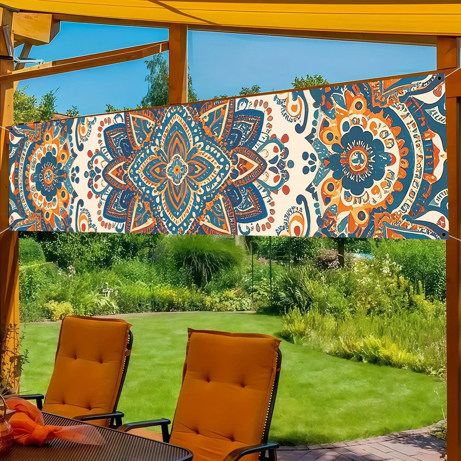 TEMU Bohemian Banner, 17x78 Inches Artistic Floral Oil Painting Design, Hanging Decor For Home And Outdoor Wall Front Yard, Outdoor Garden Decor, Party Banner, Indoor