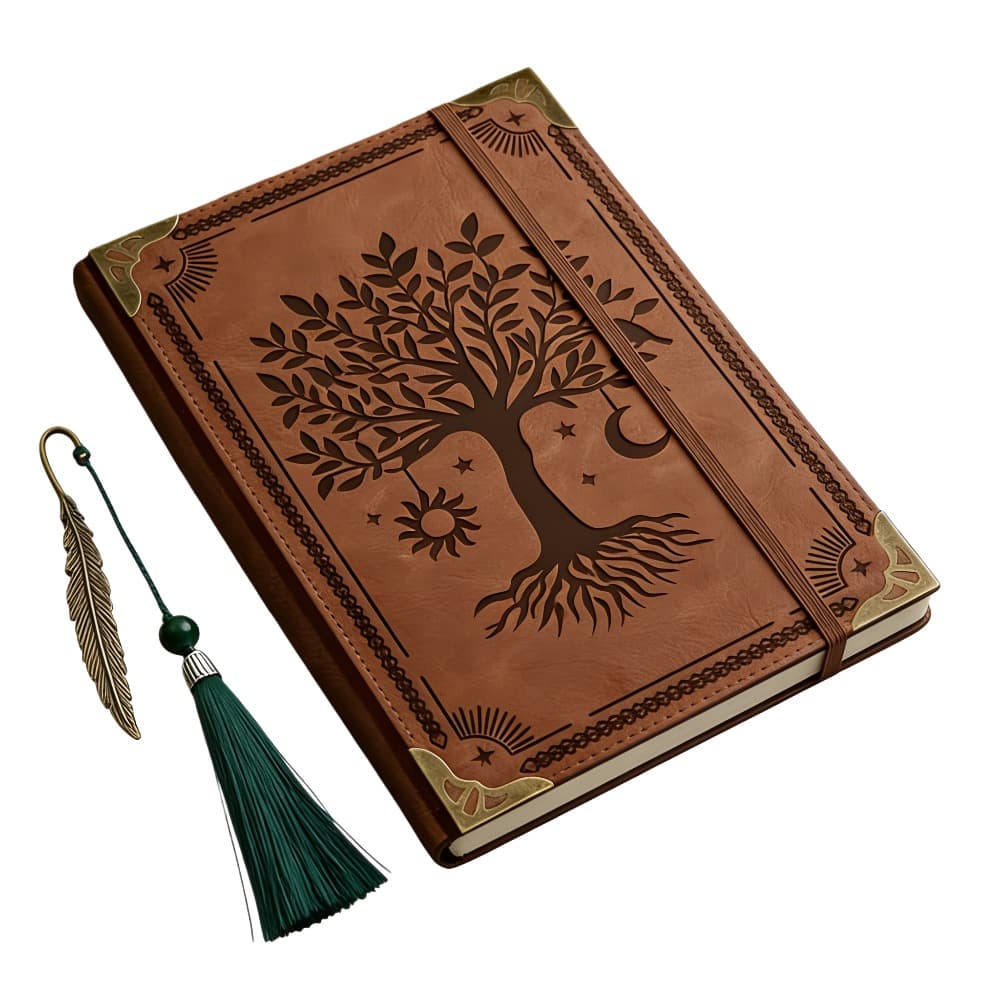 TEMU 12 X 10 Inch Unisex Large Leather Binder - Tree Of Life Embossed Cover, 3-hole Design, Durable Brass Corner, Ideal For Storing Diaries And Important Documents