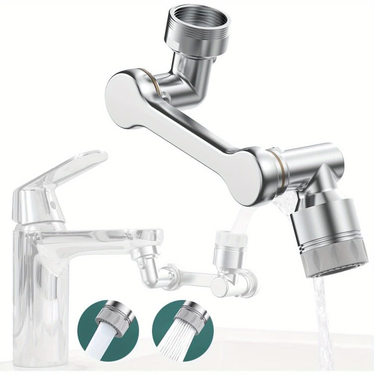 TEMU 1440° Rotating Faucet Extender, Brass Multifunctional 1080°+ Extension Robotic Arm Sink Aerator For Kitchen/ Bathroom, 2 Water Outlet