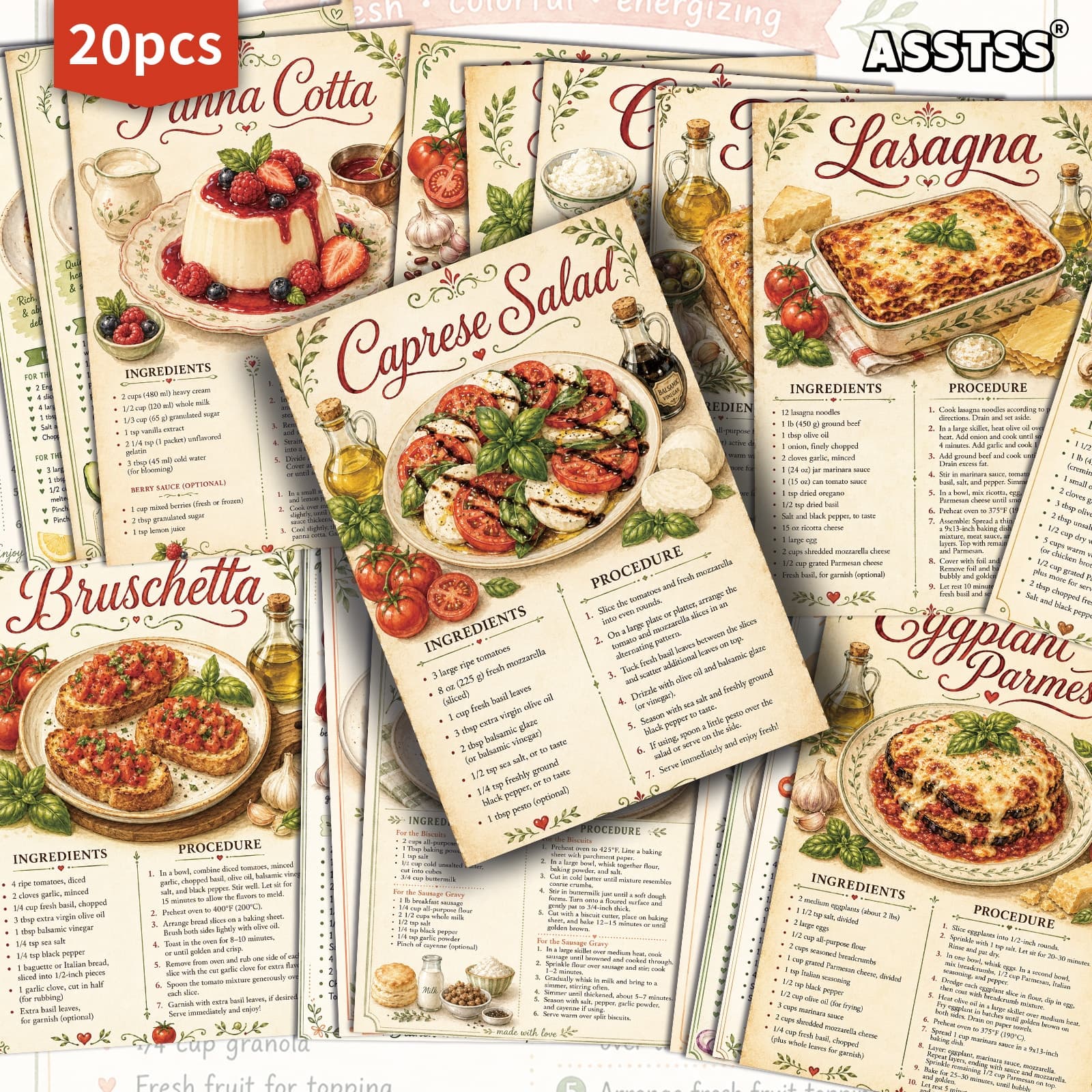 TEMU 20-pack Asstss Vintage Food Recipes Postcards - 4x6 Inches Retro Junk Journal Supplies, Classic Pinup Illustrations Collectible Decorative Painting Cards For Scrapbooking & Crafting