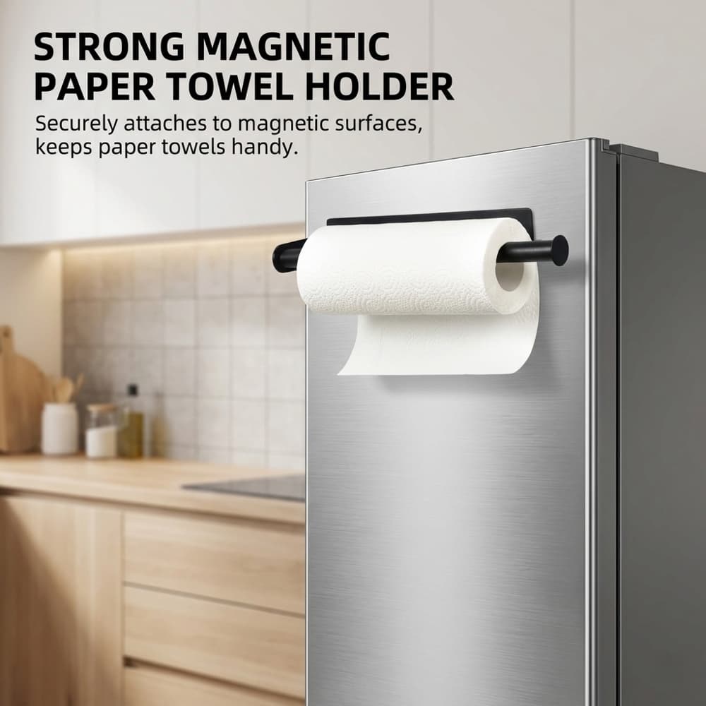 TEMU 3-in-1 Multi-functional Tissue Holder Towel Rack Strong Magnetic Self-adhesive Screw Mount Wall-mounted Storage Organizer For Refrigerator Kitchen Bathroom