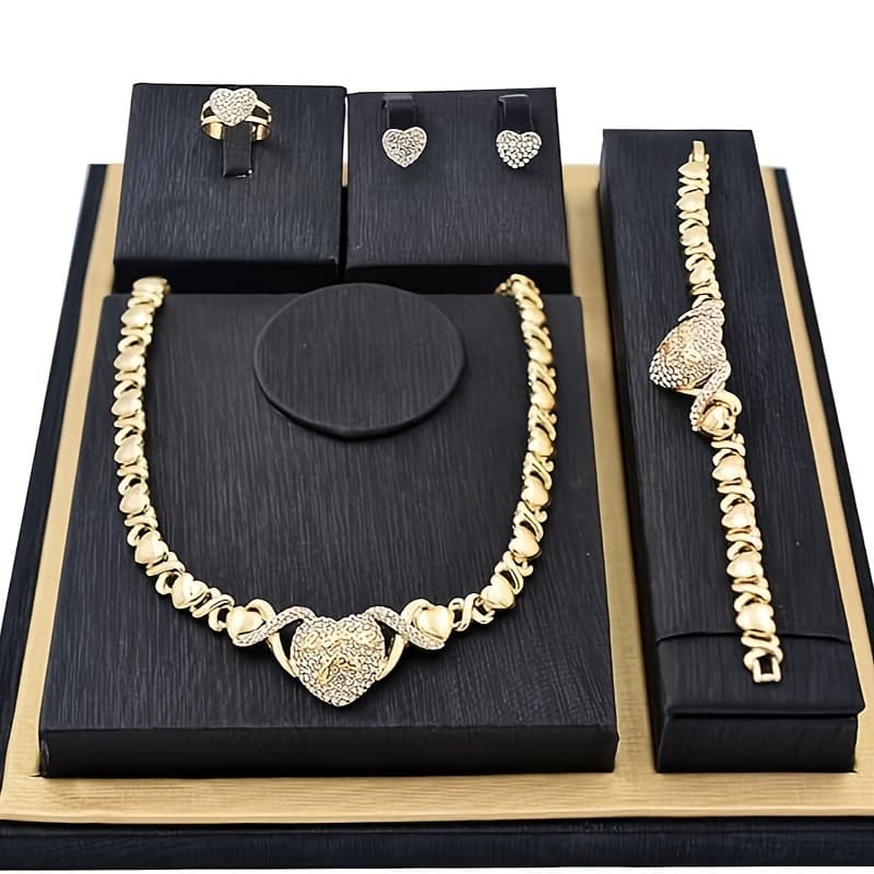 TEMU 4pcs/set Exquisite Luxury Set For Women - Elegant Necklace, Promise Ring, Bracelet, And Stud Earrings - Perfect For Wedding, Party, And Gift