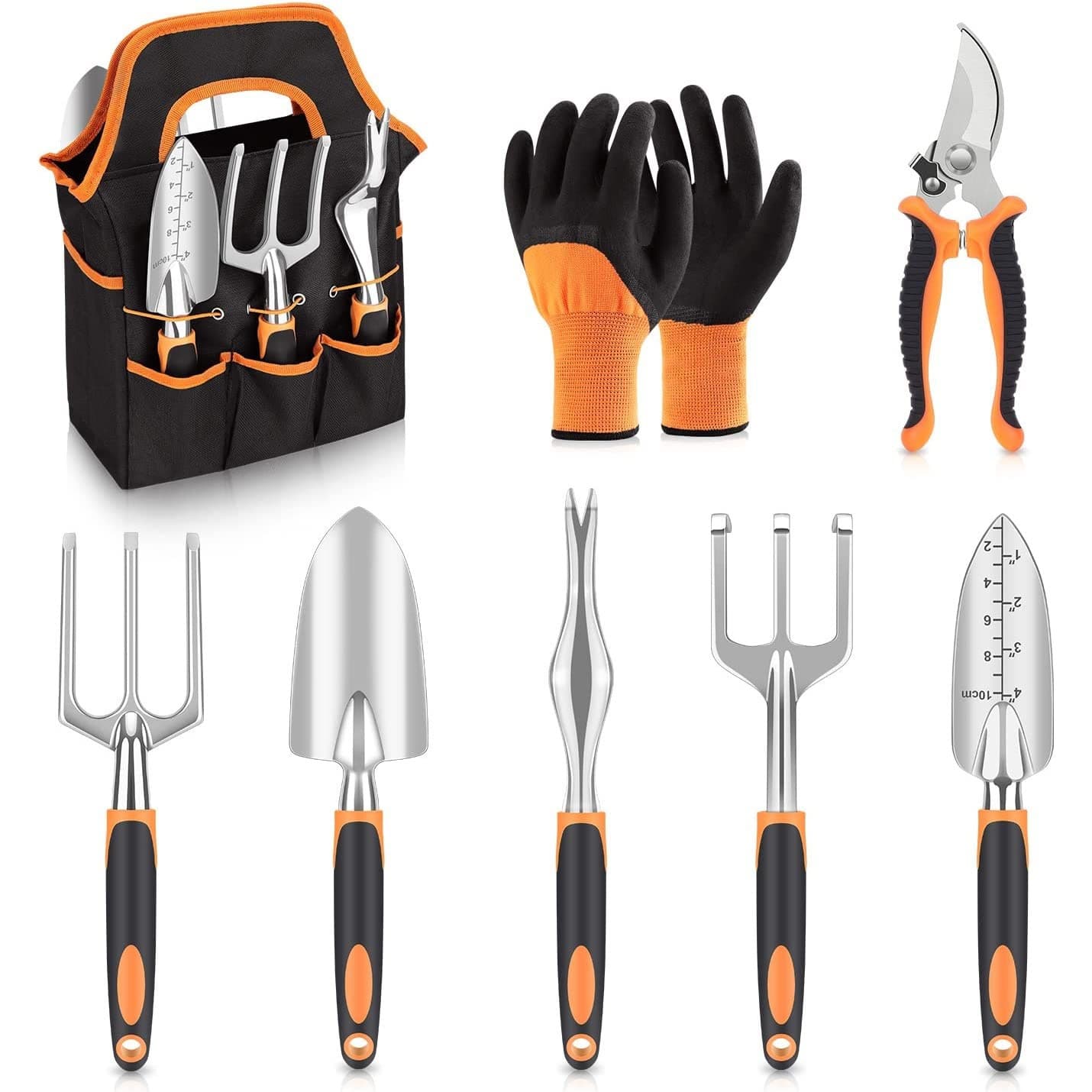 TEMU Set Of 8 Gardening Tools, Featuring A Sturdy Hand Trowel, Trowel, Hand Rake, -5 Steel Gardening Scissors, Plant Ties, A Bag, And Gloves, Perfect As A Gift Kit