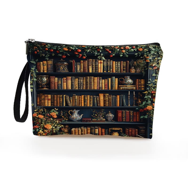 TEMU Fashion Women's Bookshelf Series Makeup Bag, Material, Suitable For Holiday Outdoor Travel And Daily Use Zipper Bag, Perfect Gift For Ladies, 6.7 Inches X 9.9 Inches
