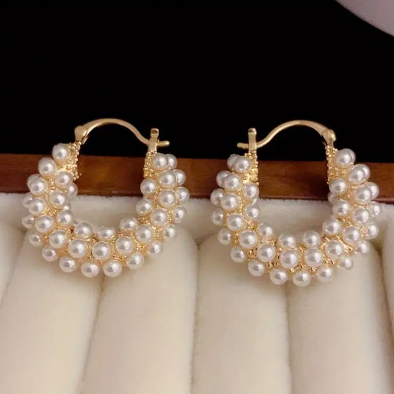 TEMU Elegant Pearl-encrusted U-shaped Earrings | Copper With Nickel-free Plating, Kc Golden Plated, Suitable For Daily Wear, Parties, Weddings, And Engagements, Valentine's Day Gift