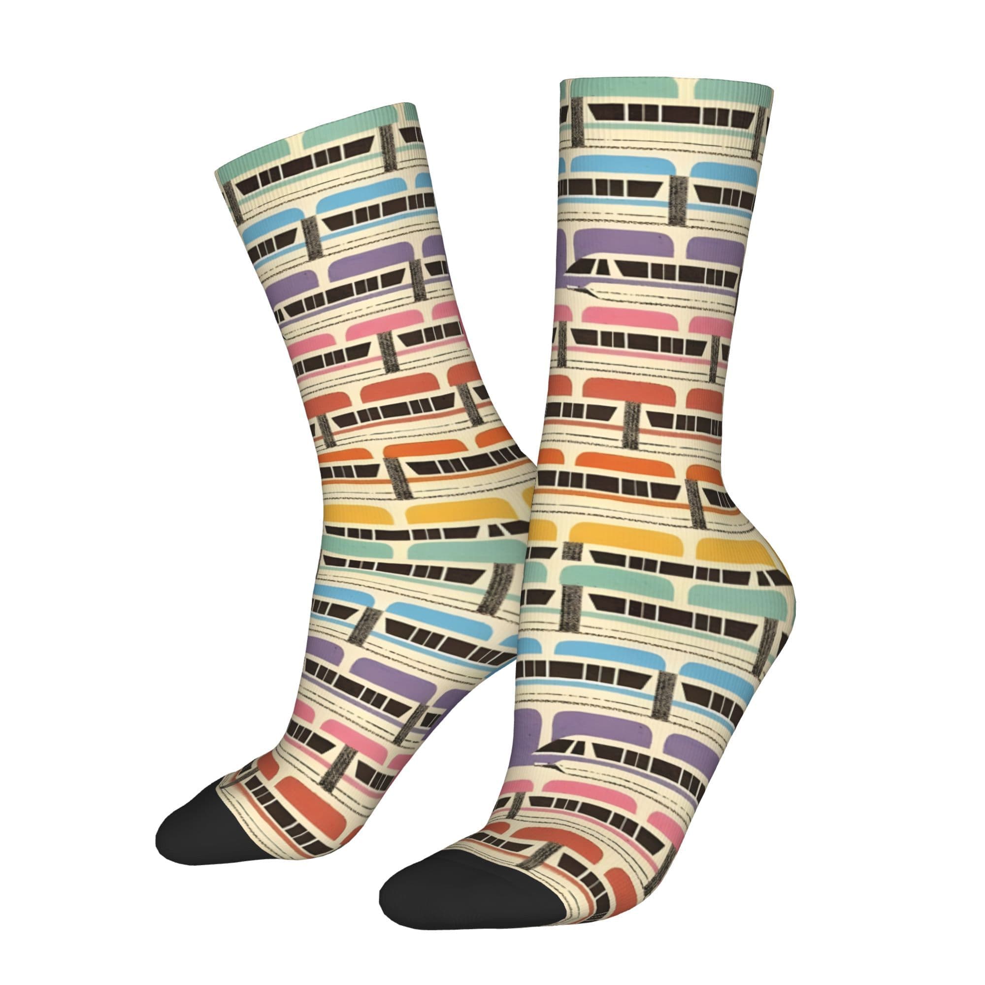 TEMU Wdw Men's Train Socks - Officially Inspired Full-body Iconic Train Print (wdw Logo &) - Soft Breathable Polyester Blend Crew Socks & S, Themed Parties, Casual Wear - Novelty Gift For Fans
