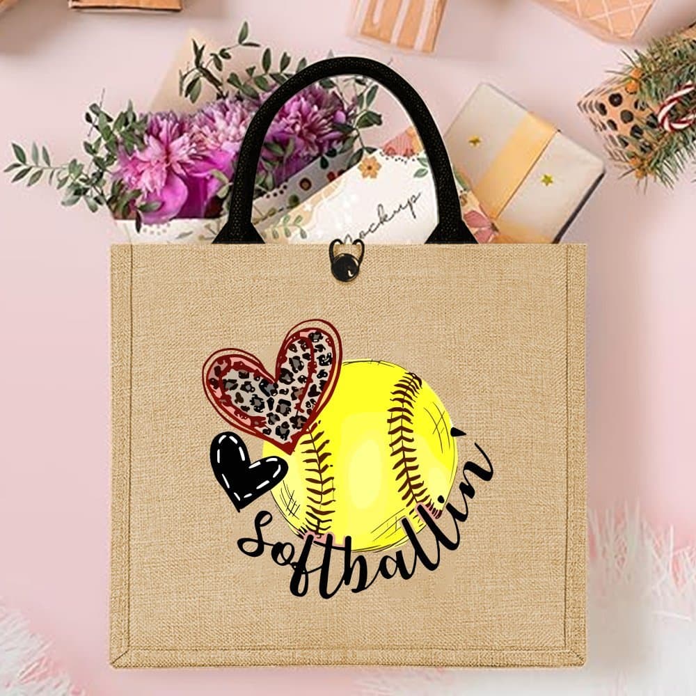 TEMU Funny Quotes Tote Bag, A Jute Bag Featuring A Softball Print, Is Designed For Outdoor Activities Like Picnics, Parties, Travel, And Shopping, Offering A Spacious And Stylish Option