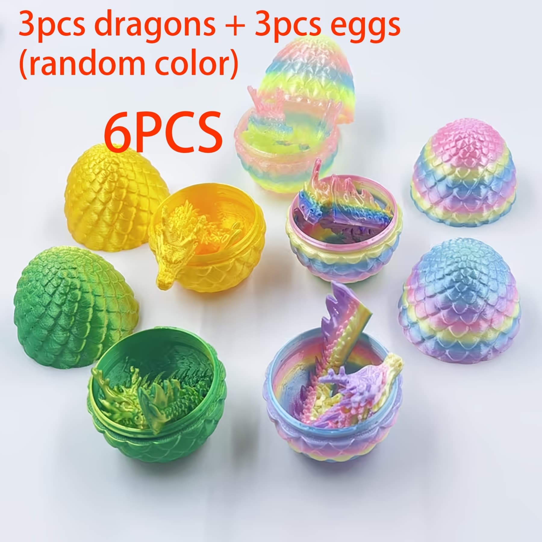 TEMU 6pcs Dragon And Dragon Egg Set, Fantasy Sculpture Ornaments, Suitable For Easter, Christmas, Halloween Decorations, Party Decorations, Birthday Gifts, Surprise Small Gifts, Magical Random Color