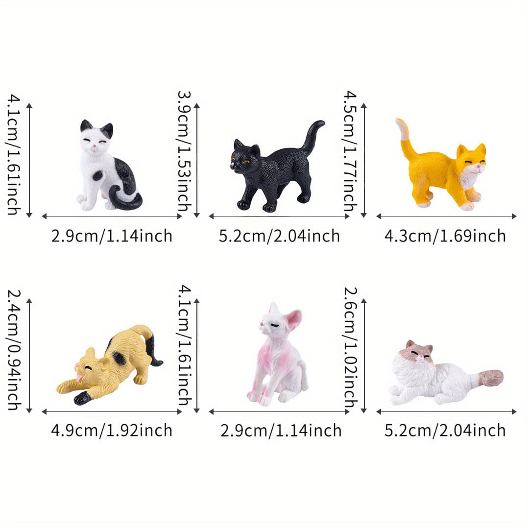 TEMU 6pcs Set Of Adorable Realistic Cat Statues: Ragdoll, Calico, Black Cat Figurines- Home Decor, Diy Decorative Accessories, Miniature Handmade Craft For Tiny Landscapes
