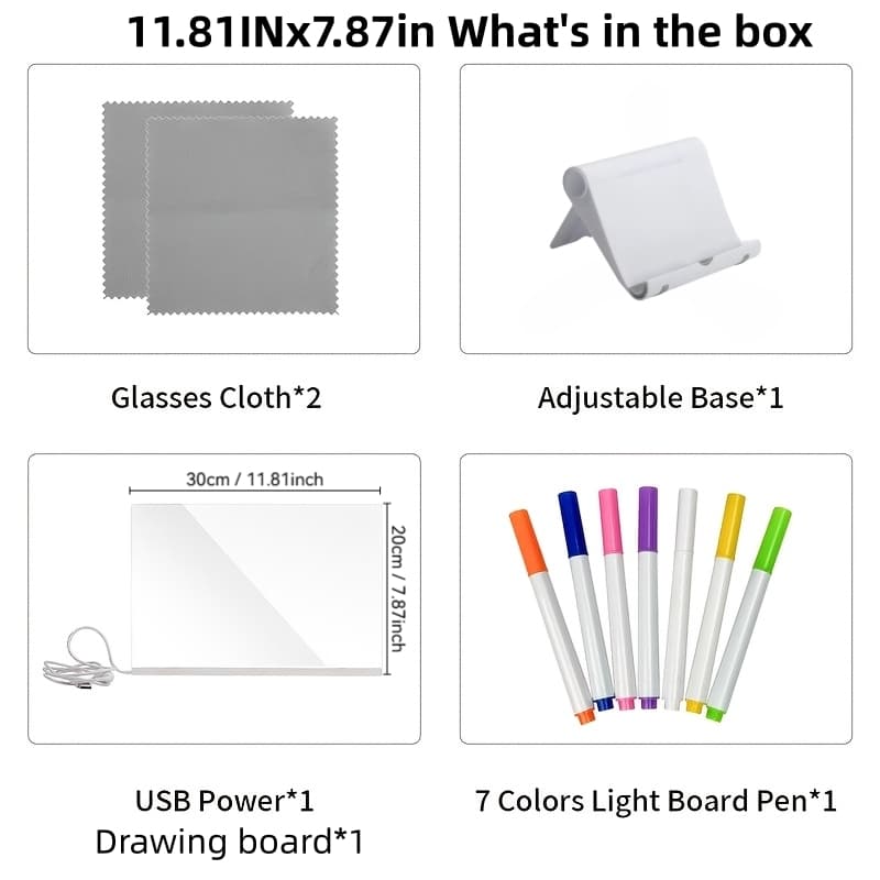 TEMU Led Writing Board- *7.87 Inches Erasable Acrylic Doodle Board With 7 Fluorescent Markers, Stand& Cloth- Creative Gift For Grandkids| Present
