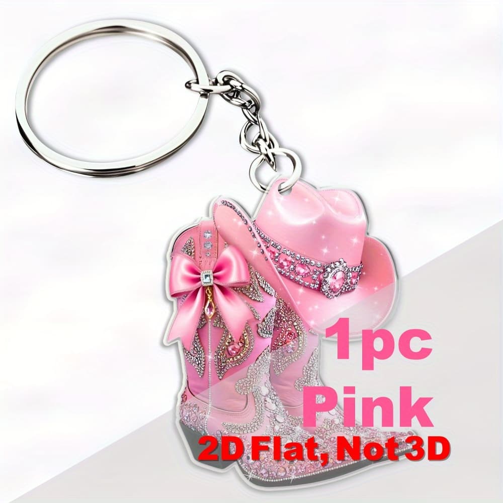 TEMU 2d Flat - 1pc Or 6pcs Of Jeweled Sparkling Cowgirl Boot Keychains - Western-themed Charms For Keys Or Bags, Perfect For Back To School And Christmas Presents