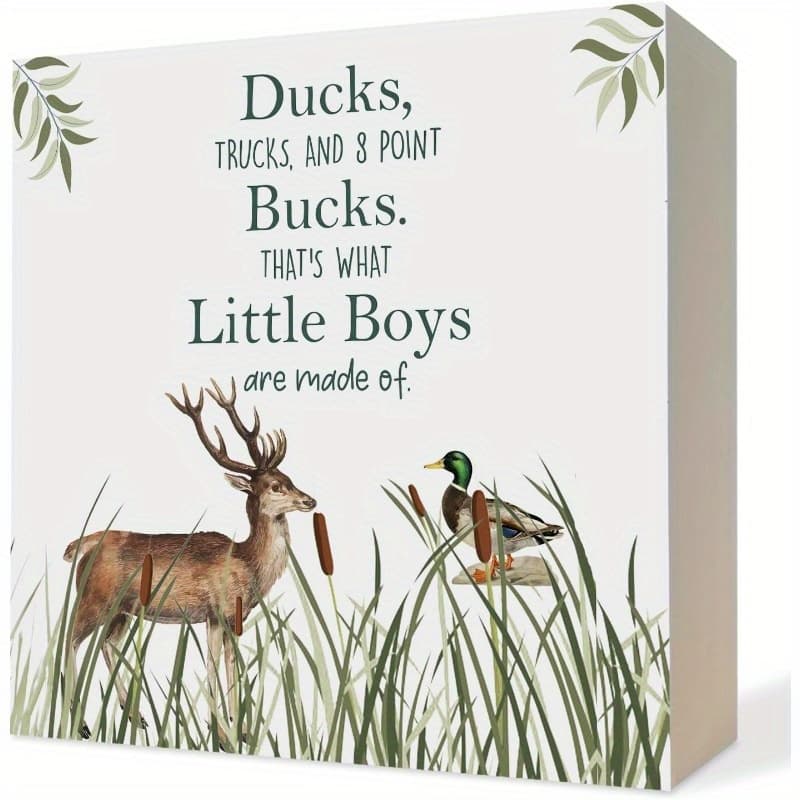 TEMU 2d Flat Farmhouse Hunting Boy Nursery Wooden , Hunting Decor For Boys Room, Wild Mallard Duck Deer Plaque Signs For Toddler Kids Nursery Playroom Desk Table Shelf Decor, 5x5 Inch