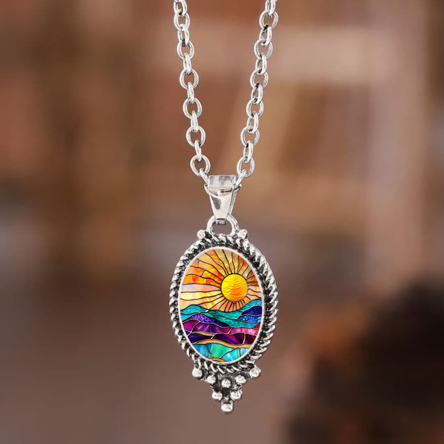 TEMU 1pc Sun Necklaceradiant Necklacenature Necklacelandscape Necklacebeadnecklacestained Glass Necklacejewelry Additions Unique Jewelry Birthday Gifts Everyday Gifts