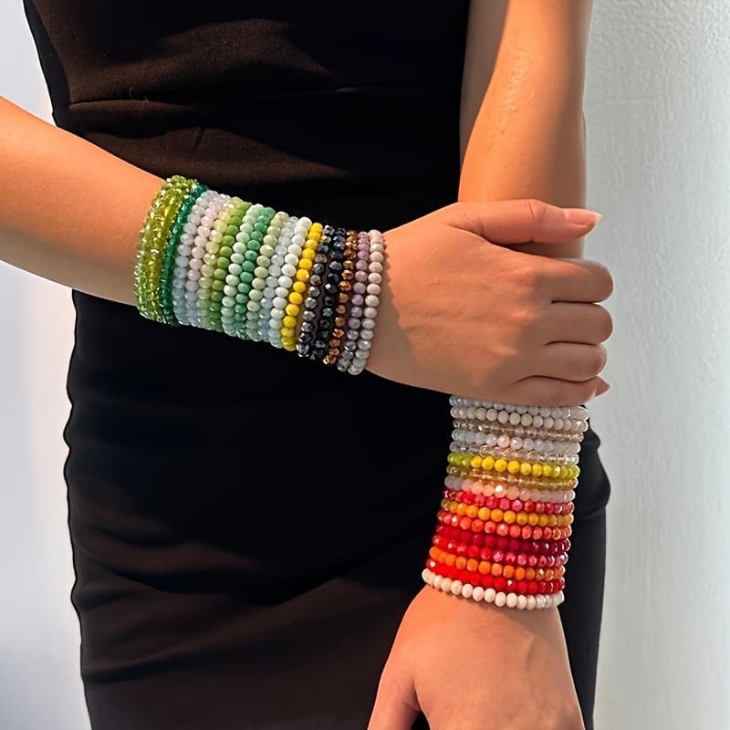 TEMU 36pcs Bohemian Style Colorful Artificial Crystal String Beads Bracelet Suit, Stickable Women Stretch Bracelet, Multicolor Bohemian Jewelry, Elastic Band, Fashion Accessories