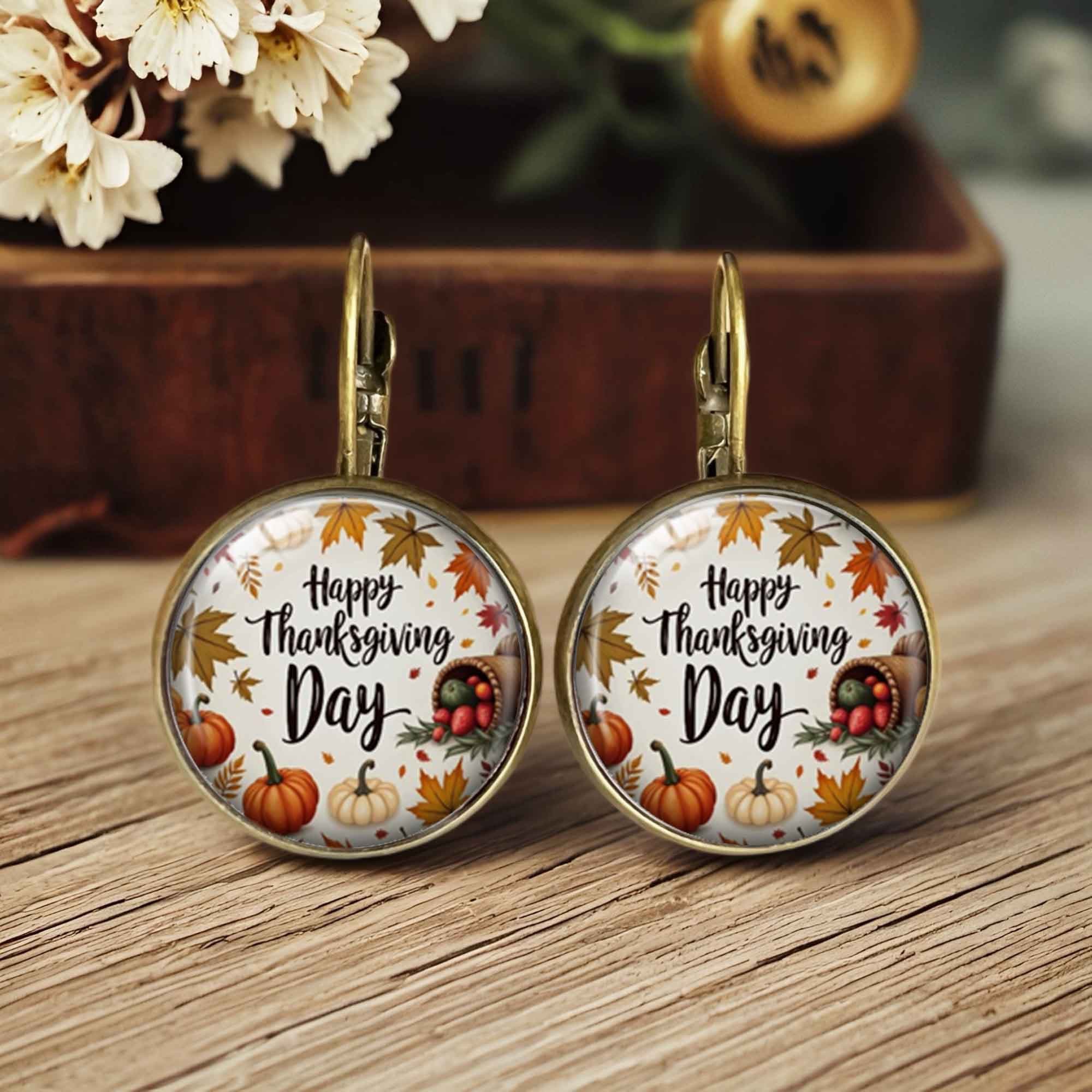 TEMU A Pair Of Thanksgiving Earrings - Festive Pumpkin And Maple Leaf Additions, Without Battery