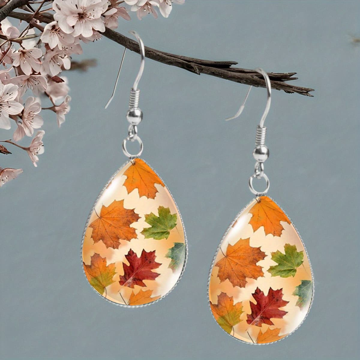 TEMU 1 Pair Autumn Maple Leaf Teardrop Earrings, Fall Jewelry For Casual Attire Vacationing