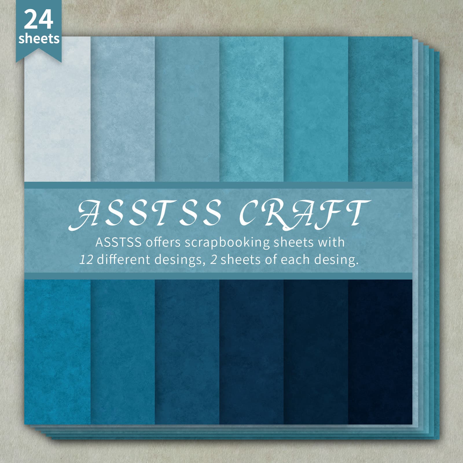 TEMU 24-sheet Asstss -inch Scrapbooking Paper Pad, Deep Ocean Blue Distressed Texture Style Backing Paper Supplies, Heavyweight Cardstock For Journaling, Collage Art, And Crafts, 6" X 6" Pack