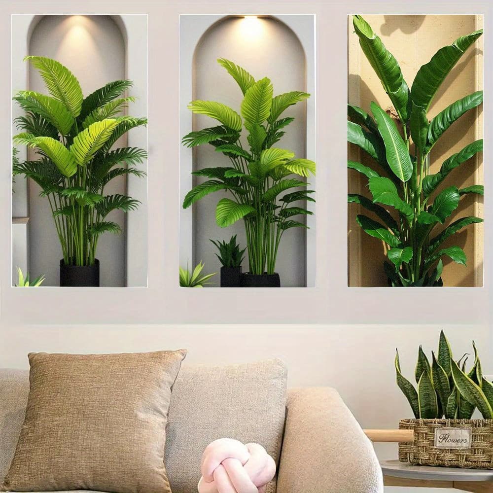 TEMU 3pcs Set Leaf Wall Art *23.62 Inches Living Room Decor Green Plant Panels Triptych Stickers Home Decoration Modern Removable Peel And Stick Indoor Garden Effect Halloween Gift