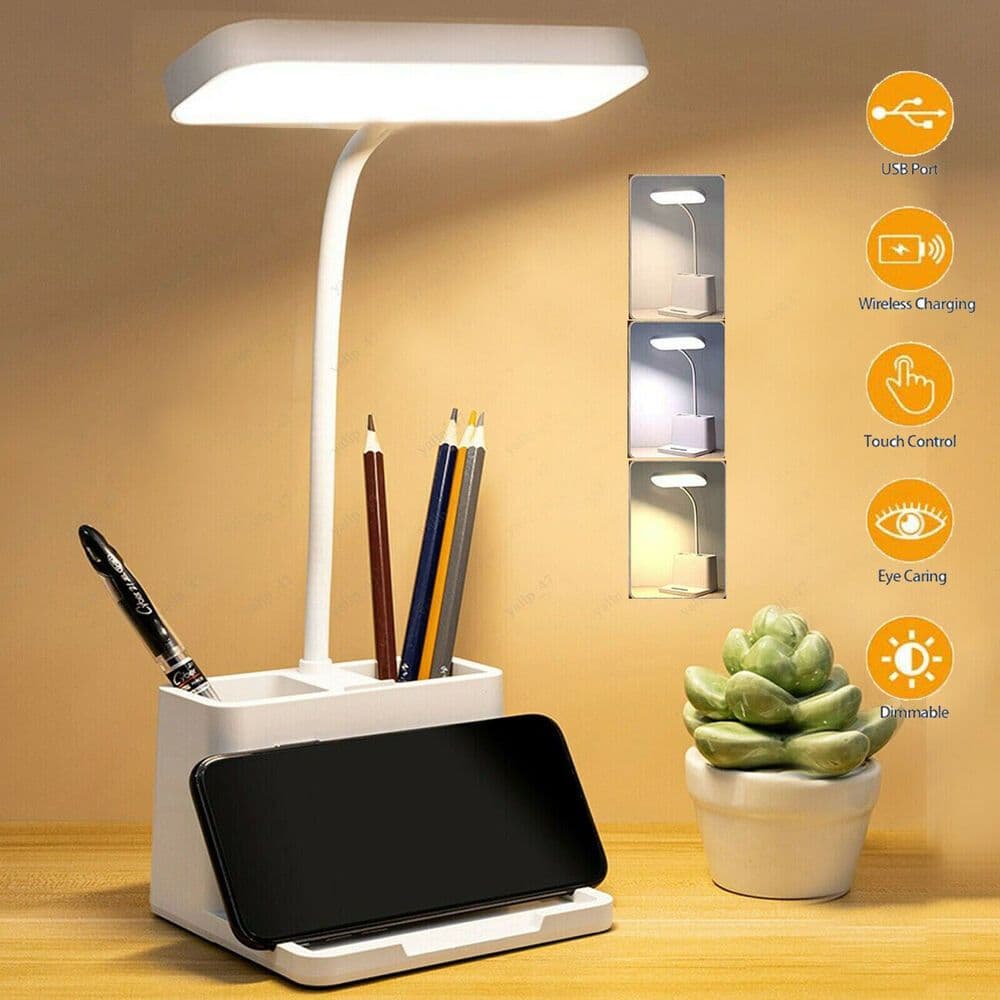 TEMU Led Desk Lamp With Pen Holder, 3-level Touch Control Dimmable Reading Light, 2-in- Lamp With Adjustable Brightness, Usb Type-c Charging, For Home And Office Use