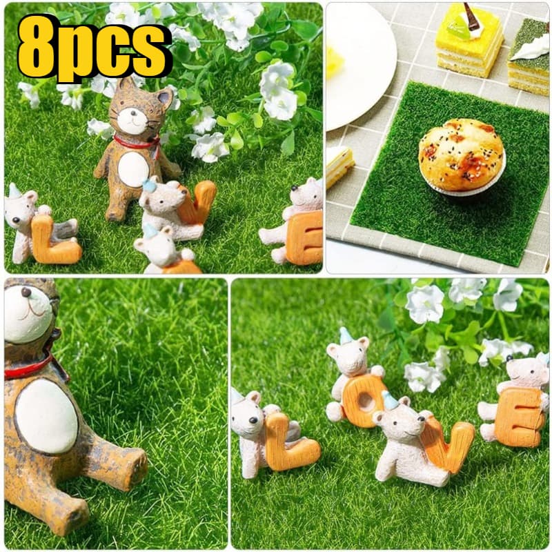 TEMU 8pcspcs 8pcs Artificial Grass Turf - Realistic Fake Grass Suitable For Diy Crafts, Dollhouse, Fairy Gardens, Outdoor Decor - Lawn For , Roof ,