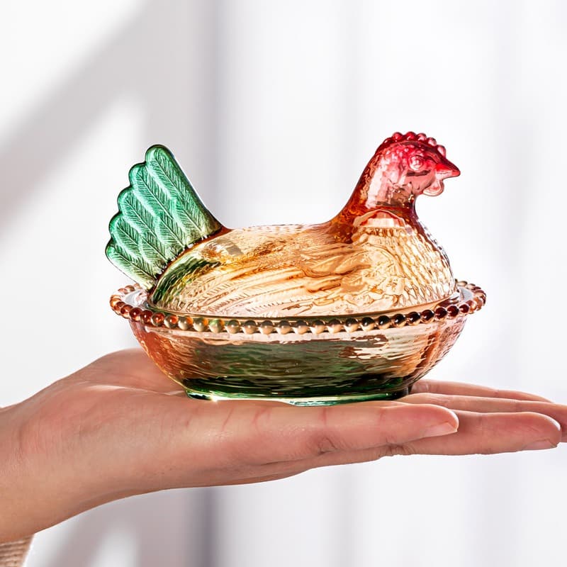 TEMU Elegant And Durable Chicken-shaped Glass Storage Jar With Lid, Perfect Table And Desk Ornament, Reusable, Ideal For Candy, Fruit, Snacks, Or Desktop Decoration, Storage Supplies, , Gifts
