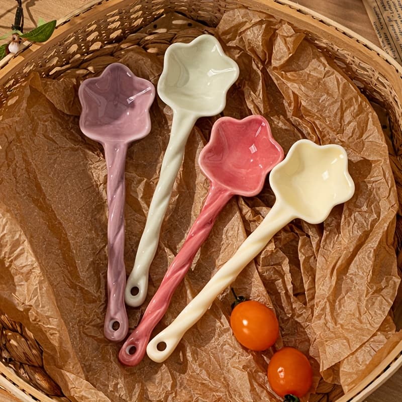 TEMU 1pc Macaron Candy-colored Ceramic Twisted Spoons- 6-inch , For Soup, , Ramen, Ice Cream& Stirring- Reusable Washable Kitchen Utensil Accessories( For )(random Color)