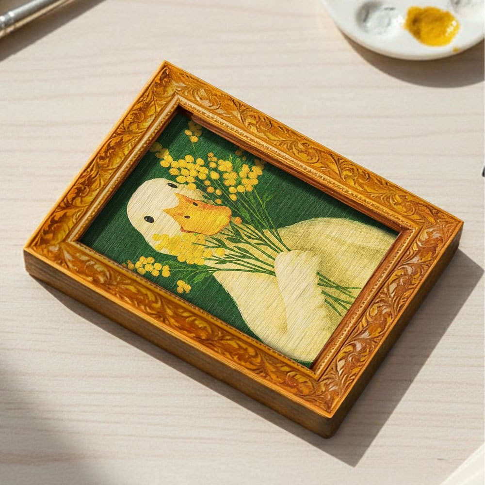 TEMU 1pc Cute Duck Fridge Magnet With Mini Wooden Back Panel - & Yellow Flower Bouquet, Wood Wood Grain Suitable Decor, Fridge Magnets, Miniature Decoration