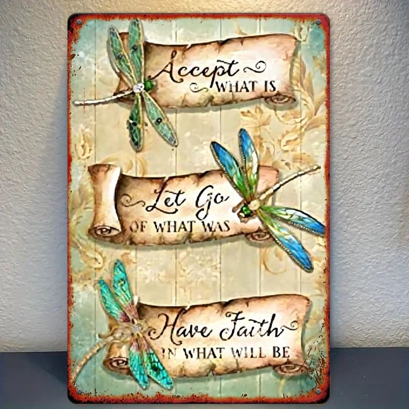 TEMU 2d Flat, Metal Tin Sign - 8x12 Inch Retro Dragonflies Wall Art Decor, Durable Metal Picture For, Cafe, Bar, Kitchen, Bathroom - Easy To Hang /outdoor Decoration With (irregular Cutout), 2d Flat