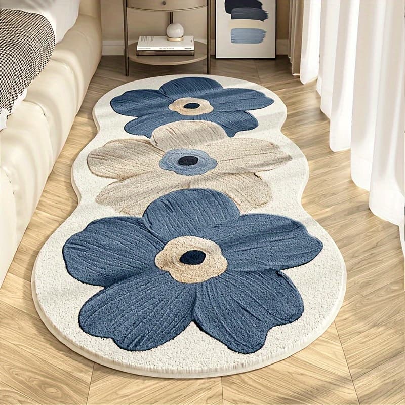 TEMU 1000g Sheep Carpet - Transparent Flower With Sheep, Soft Fluffy Bedside, Non-slip Pvc Backing, Irregular Shape Suitable For ' Room,, - Machine Washable