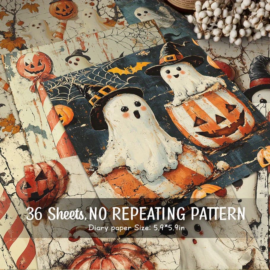 TEMU A Collection Of 36 Sheets Of Retro Halloween-themed Paper, Perfect For A Unique Grunge Diary Backdrop And For Other
