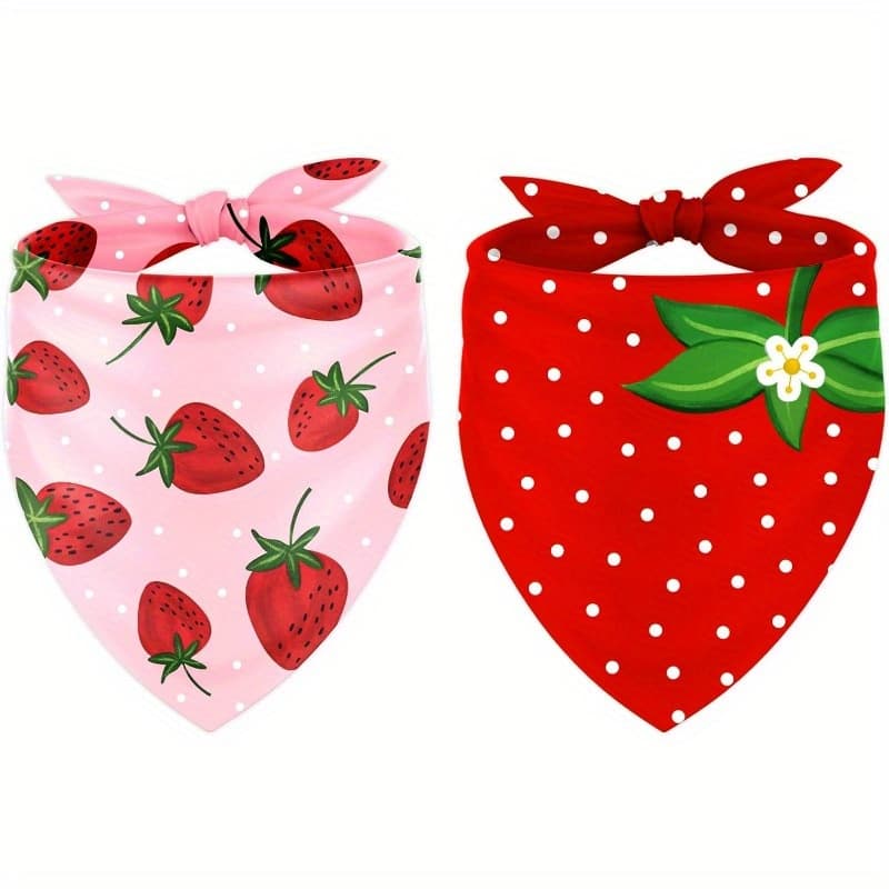 TEMU 2pcs 24.8×11 Inch Strawberry Dog Bandana Cute Summer Fruit Theme Pet Scarf Adjustable Neckerchief Bibs For Cat And Puppy Birthday Costume Accessories