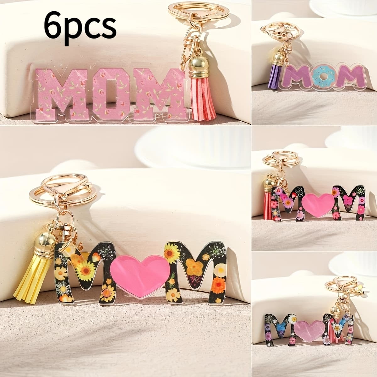 TEMU 6pcs Set Of Mom Tassel Keychains, Gift Pendant